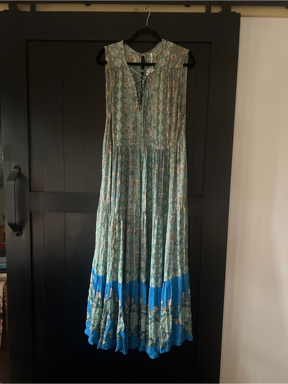 Free People Sleeveless Floral Maxi Dress in Teal and Bright Blue